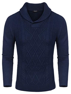 Men's Shawl Collar Sweaters V-Neck Cotton Relaxed Fit Cable Pullover