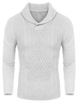 Men's Shawl Collar Sweaters V-Neck Cotton Relaxed Fit Cable Pullover