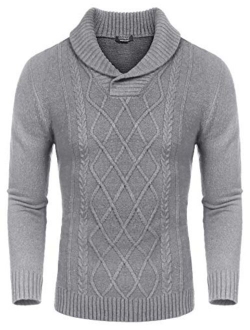 Men's Shawl Collar Sweaters V-Neck Cotton Relaxed Fit Cable Pullover