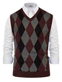 Paul Jones Men's Argyle Sweater Vest Knitted Casual V-Neck Pullover Vest