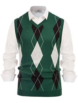 Paul Jones Men's Argyle Sweater Vest Knitted Casual V-Neck Pullover Vest