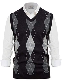 Paul Jones Men's Argyle Sweater Vest Knitted Casual V-Neck Pullover Vest