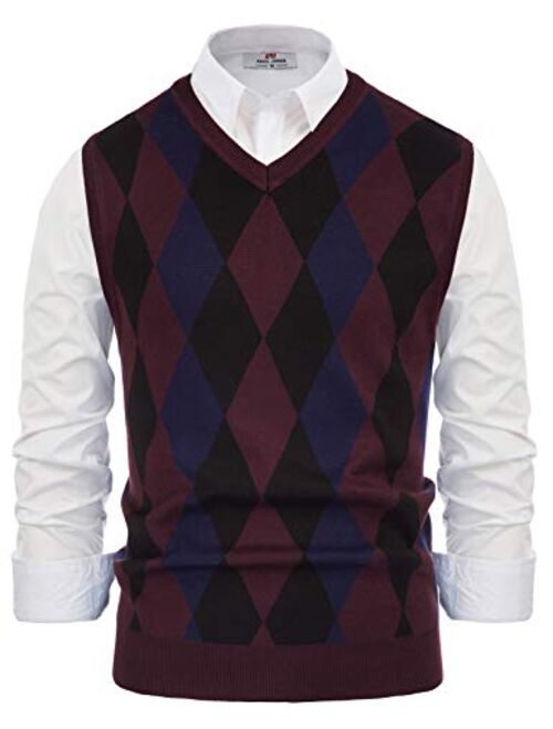 Paul Jones Men's Argyle Sweater Vest Knitted Casual V-Neck Pullover Vest