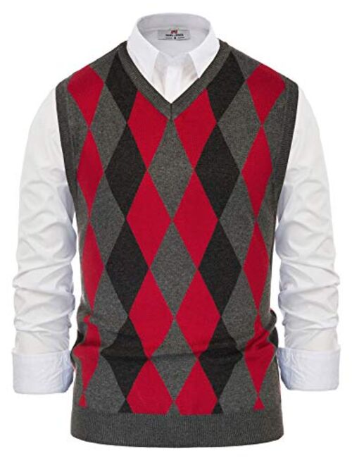 Paul Jones Men's Argyle Sweater Vest Knitted Casual V-Neck Pullover Vest