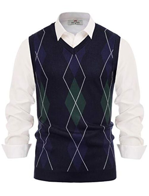 Paul Jones Men's Argyle Sweater Vest Knitted Casual V-Neck Pullover Vest