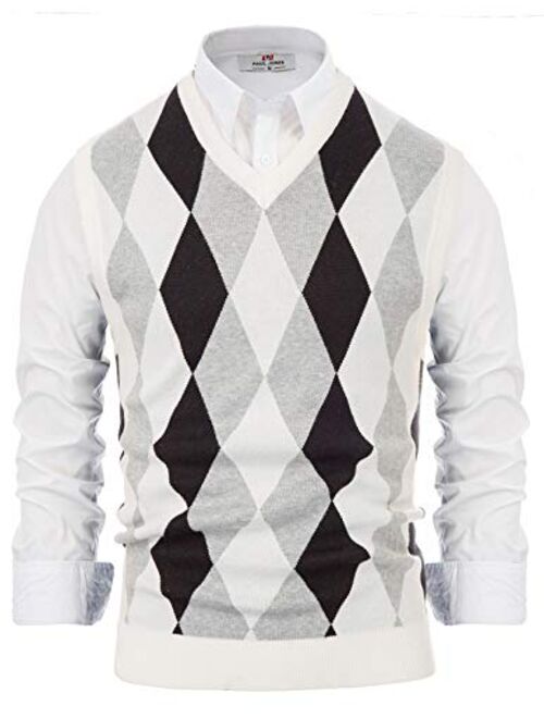 Paul Jones Men's Argyle Sweater Vest Knitted Casual V-Neck Pullover Vest