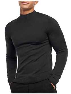 KINGBEGA Men Regular Fit Basic Lightweight Long Sleeve Pullover Top Mock Turtleneck T-Shirt