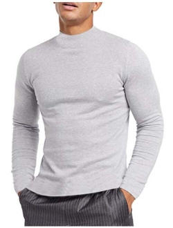 KINGBEGA Men Regular Fit Basic Lightweight Long Sleeve Pullover Top Mock Turtleneck T-Shirt