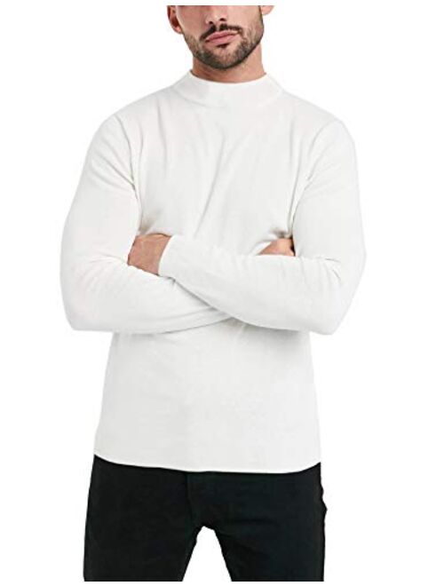 KINGBEGA Men Regular Fit Basic Lightweight Long Sleeve Pullover Top Mock Turtleneck T-Shirt