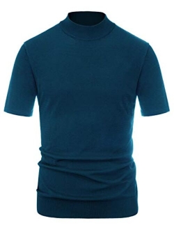 Mens Mock Turtleneck Knit Pullover Sweater Short Sleeve Solid Knitwear Sweaters