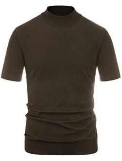 Mens Mock Turtleneck Knit Pullover Sweater Short Sleeve Solid Knitwear Sweaters