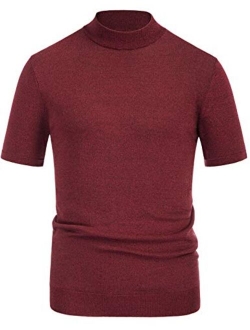 Mens Mock Turtleneck Knit Pullover Sweater Short Sleeve Solid Knitwear Sweaters