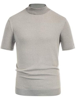 Mens Mock Turtleneck Knit Pullover Sweater Short Sleeve Solid Knitwear Sweaters