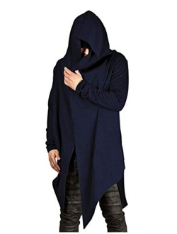 poriff Mens Draped Cardigans Long Sleeve with Hooded Pockets Long Shawl Ruffle