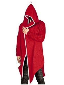 poriff Mens Draped Cardigans Long Sleeve with Hooded Pockets Long Shawl Ruffle