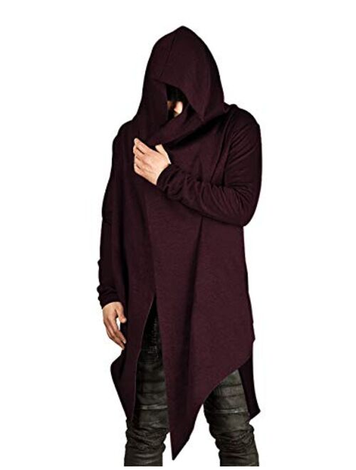 poriff Mens Draped Cardigans Long Sleeve with Hooded Pockets Long Shawl Ruffle