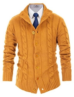 Men's Stylish Stand Collar Cable Knitted Button Cardigan Sweater