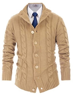 Men's Stylish Stand Collar Cable Knitted Button Cardigan Sweater