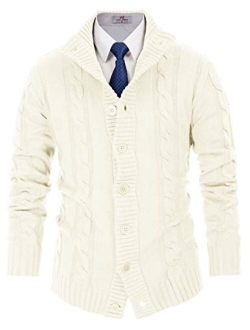 Men's Stylish Stand Collar Cable Knitted Button Cardigan Sweater
