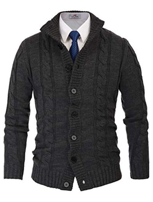 Buy PJ PAUL JONES Men's Stylish Stand Collar Cable Knitted Button ...