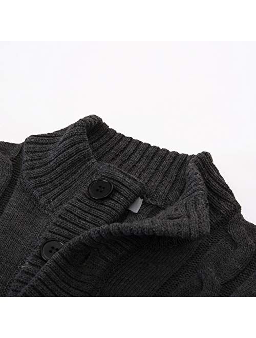 PJ PAUL JONES Men's Stylish Stand Collar Cable Knitted Button Cardigan Sweater
