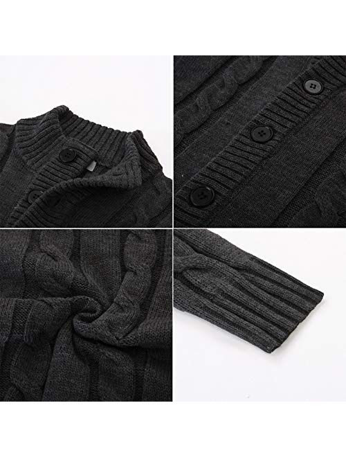 PJ PAUL JONES Men's Stylish Stand Collar Cable Knitted Button Cardigan Sweater