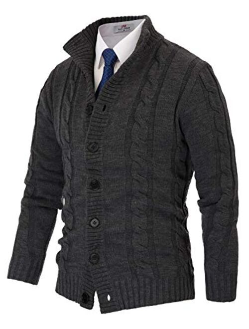 PJ PAUL JONES Men's Stylish Stand Collar Cable Knitted Button Cardigan Sweater