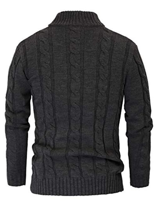 PJ PAUL JONES Men's Stylish Stand Collar Cable Knitted Button Cardigan Sweater