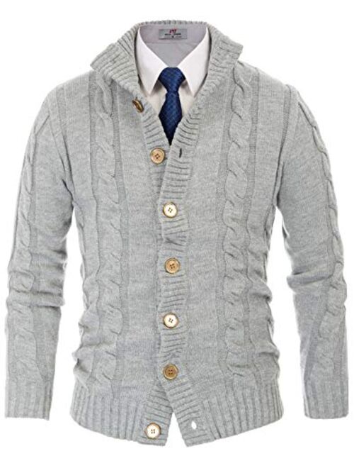 PJ PAUL JONES Men's Stylish Stand Collar Cable Knitted Button Cardigan Sweater