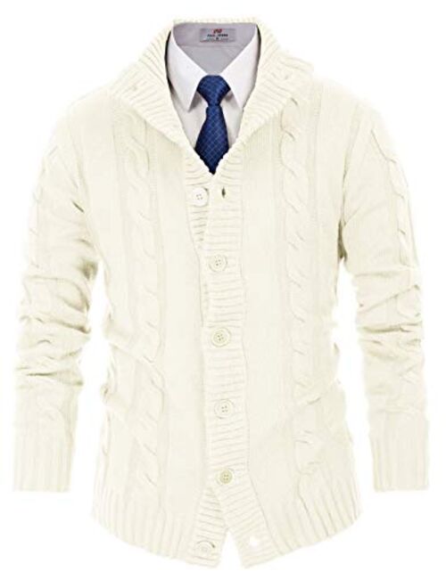 PJ PAUL JONES Men's Stylish Stand Collar Cable Knitted Button Cardigan Sweater