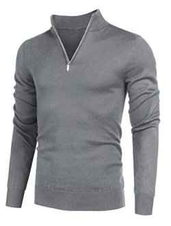 Men's Quarter Zip Sweaters Slim Fit Lightweight Cotton Mock Turtleneck Pullover