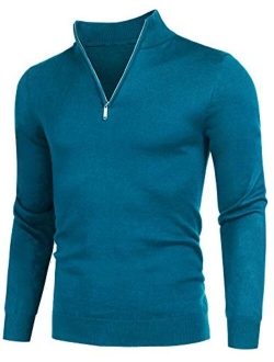 Men's Quarter Zip Sweaters Slim Fit Lightweight Cotton Mock Turtleneck Pullover