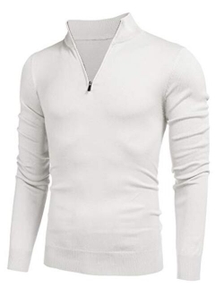 Men's Quarter Zip Sweaters Slim Fit Lightweight Cotton Mock Turtleneck Pullover