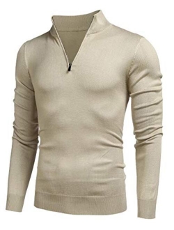 Men's Quarter Zip Sweaters Slim Fit Lightweight Cotton Mock Turtleneck Pullover