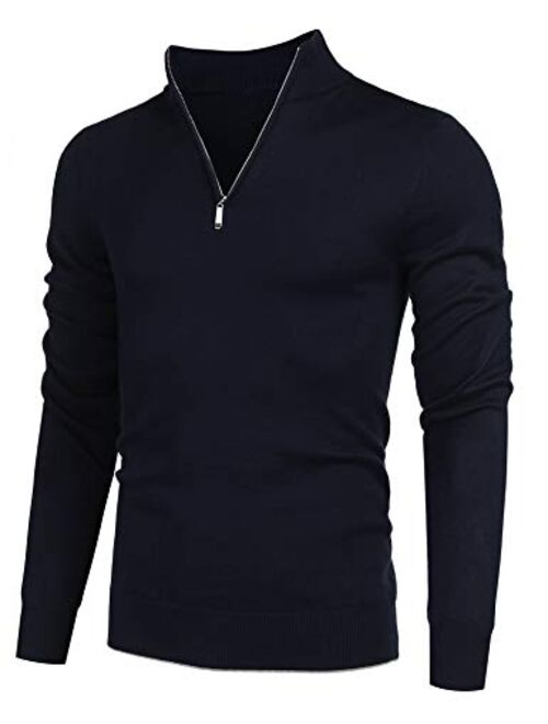 COOFANDY Men's Quarter Zip Sweaters Slim Fit Lightweight Cotton Mock Turtleneck Pullover