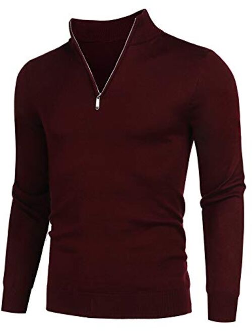 COOFANDY Men's Quarter Zip Sweaters Slim Fit Lightweight Cotton Mock Turtleneck Pullover