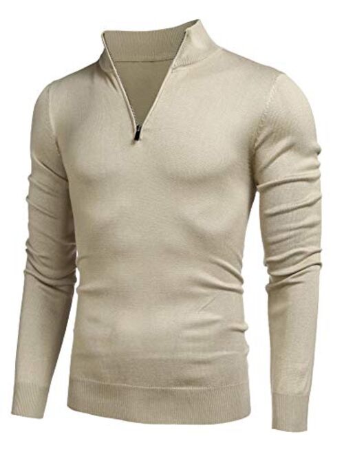 COOFANDY Men's Quarter Zip Sweaters Slim Fit Lightweight Cotton Mock Turtleneck Pullover