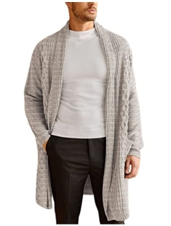 Mens Fashion Long Ruffle Knit Cardigan Lightweight Shawl Collar Sweater