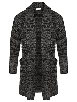 Mens Fashion Long Ruffle Knit Cardigan Lightweight Shawl Collar Sweater