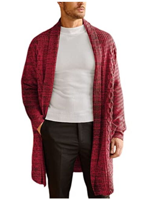 COOFANDY Mens Fashion Long Ruffle Knit Cardigan Lightweight Shawl Collar Sweater