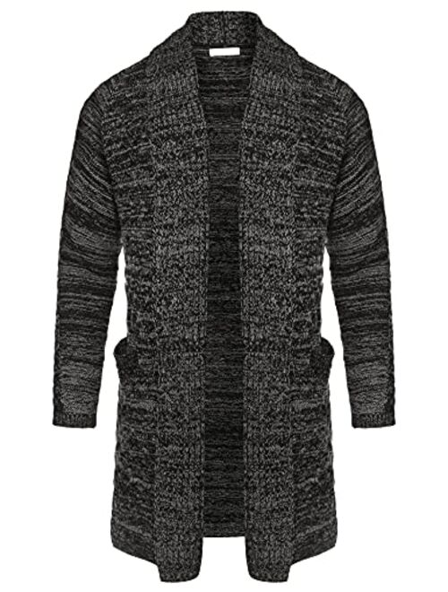 COOFANDY Mens Fashion Long Ruffle Knit Cardigan Lightweight Shawl Collar Sweater