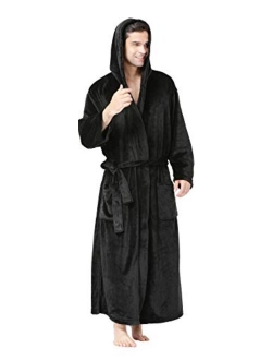 Men'S Warm Flannel Fleece Robe With Hood, Big And Tall Bathrobe Full Length