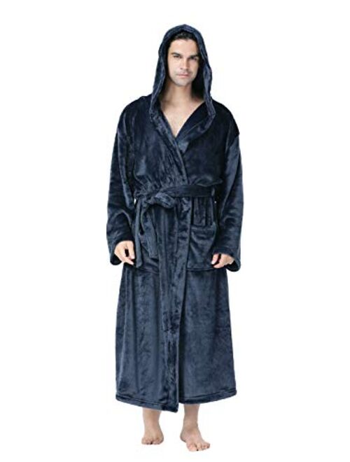 Men'S Warm Flannel Fleece Robe With Hood, Big And Tall Bathrobe Full Length