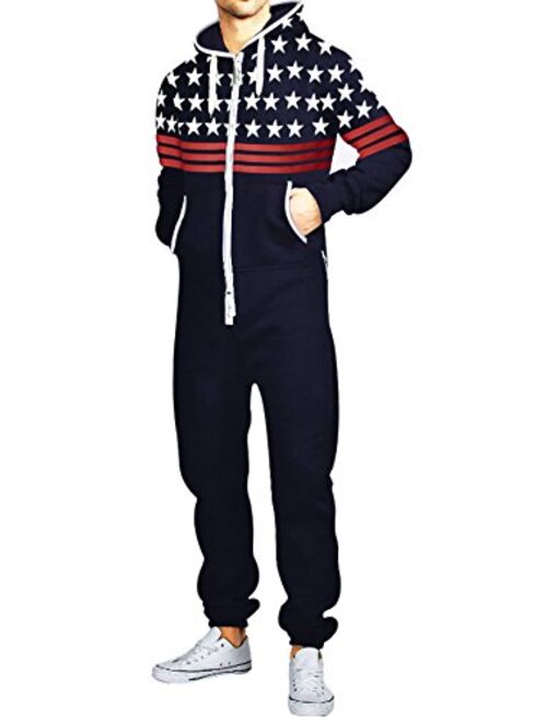 Mens Jumpsuit Non Footed Pajama Unisex One Piece Playsuit Adult Onesie With Hood