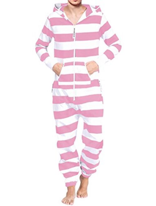 Mens Jumpsuit Non Footed Pajama Unisex One Piece Playsuit Adult Onesie With Hood