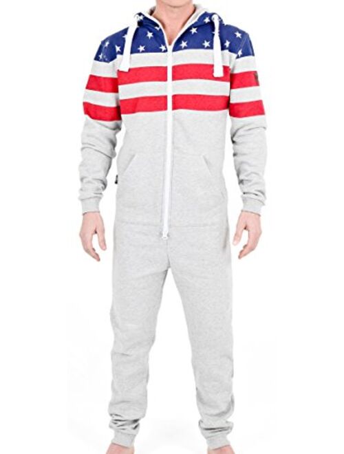 Mens Jumpsuit Non Footed Pajama Unisex One Piece Playsuit Adult Onesie With Hood