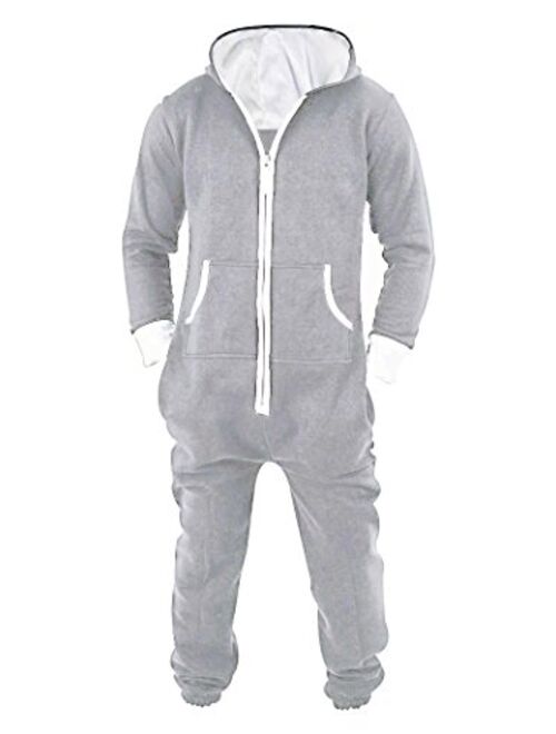 Mens Jumpsuit Non Footed Pajama Unisex One Piece Playsuit Adult Onesie With Hood