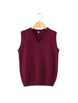 Men Women Knitted Cotton V-Neck Vest JK Uniform Pullover Sleeveless Sweater School Cardigan