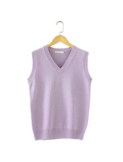 Men Women Knitted Cotton V-Neck Vest JK Uniform Pullover Sleeveless Sweater School Cardigan