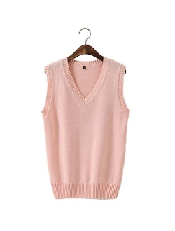 Men Women Knitted Cotton V-Neck Vest JK Uniform Pullover Sleeveless Sweater School Cardigan